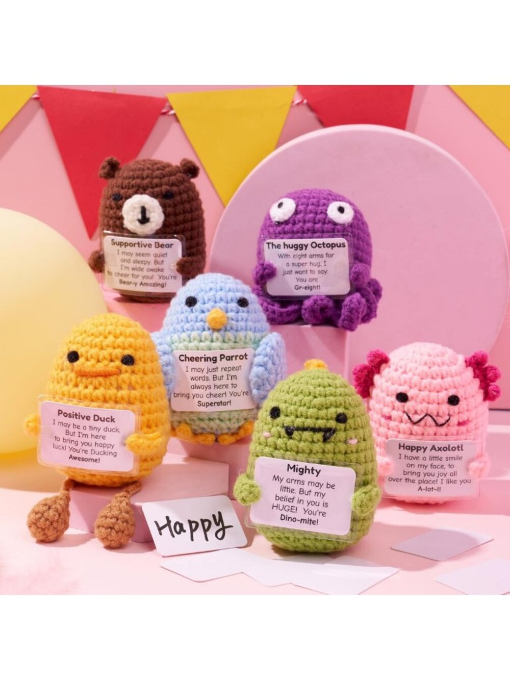 6 Pcs Positive Crochet Animal Plushies - Emotional Support Stuffed Toys for - Picture 2 of 9